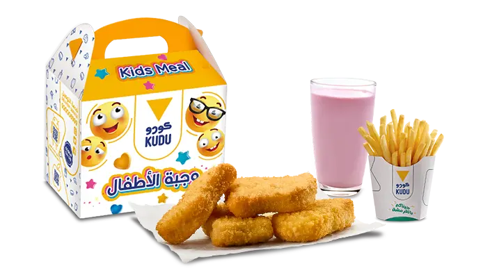 Kudu Chicken Bite Bucket with 25 crunchy chicken pieces, fries, Pepsi, and sweet dynamite sauce.